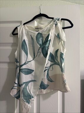 Abercrombie & Fitch White Tank with Teal Floral Tie-Shoulder